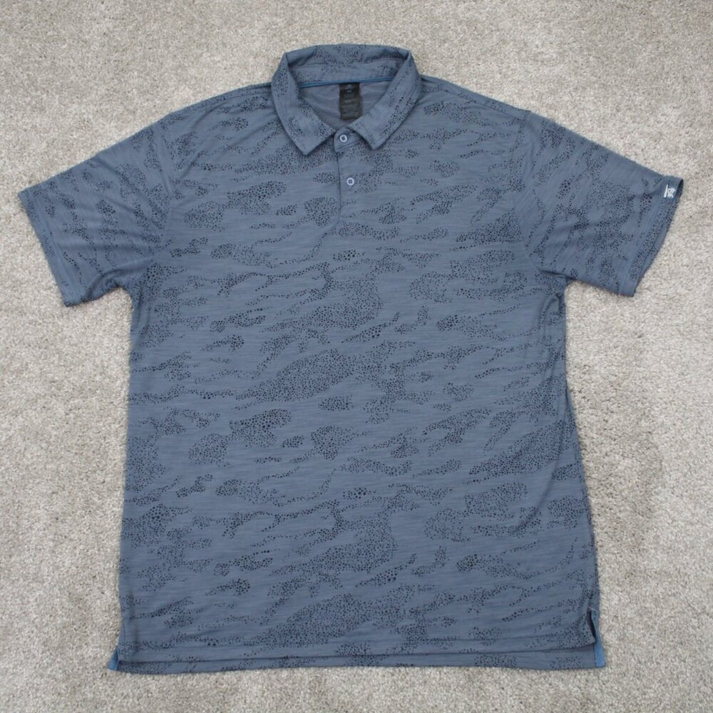 Amble Polo Shirt Mens Medium Blue Camo Viewpoint Polyester‎ Stretch Short Sleeve